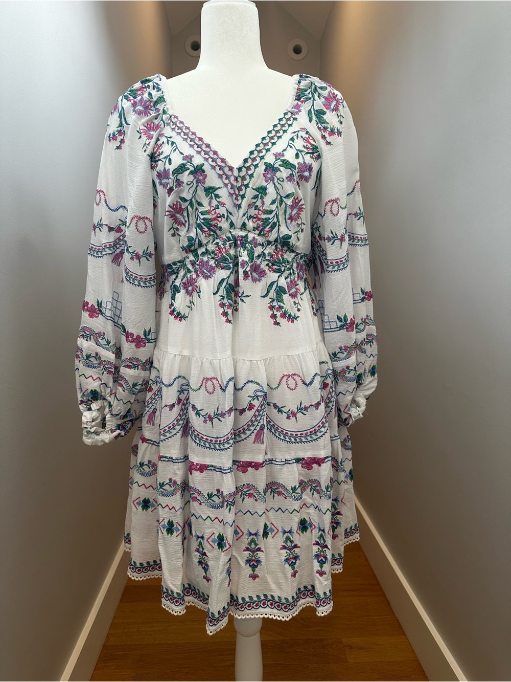 Hale Bob Floral Embroidered White Boho Midi Dress NWT